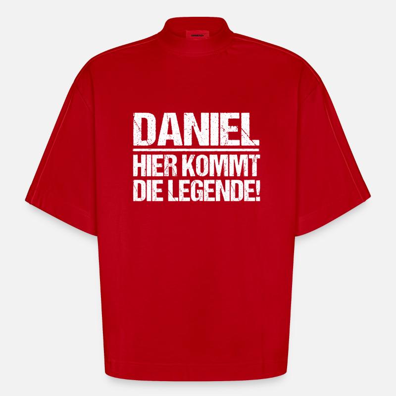 First name Daniel - Heavyweight Oversized Organic Boxy T-Shirt Made in EU - red