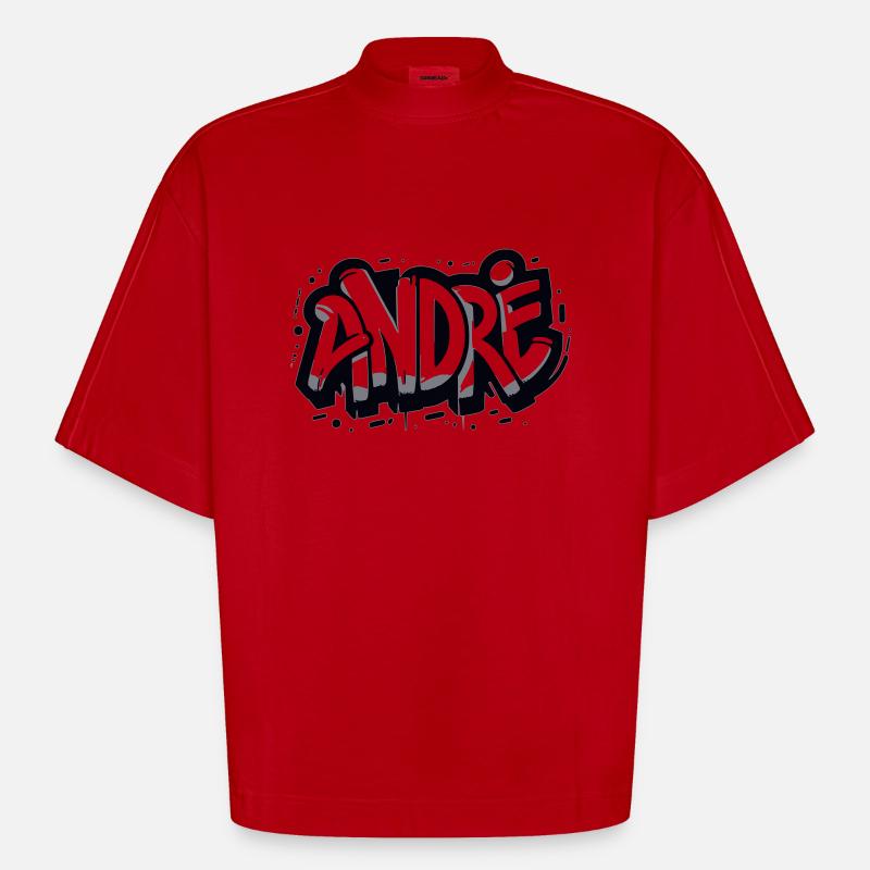 André Name First name Graffiti - Heavyweight Oversized Organic Boxy T-Shirt Made in EU - red
