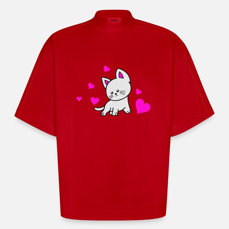 Amour du chat 02 - T-shirt bio épais oversize Boxy fabriqué en UE - rouge