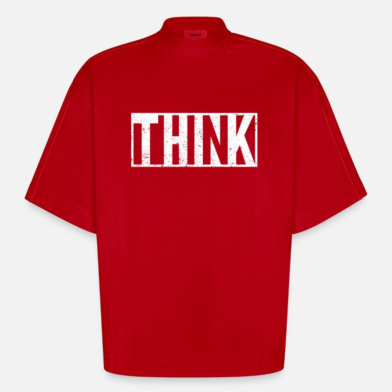 Déclaration de slogan Think - T-shirt bio épais oversize Boxy fabriqué en UE - rouge