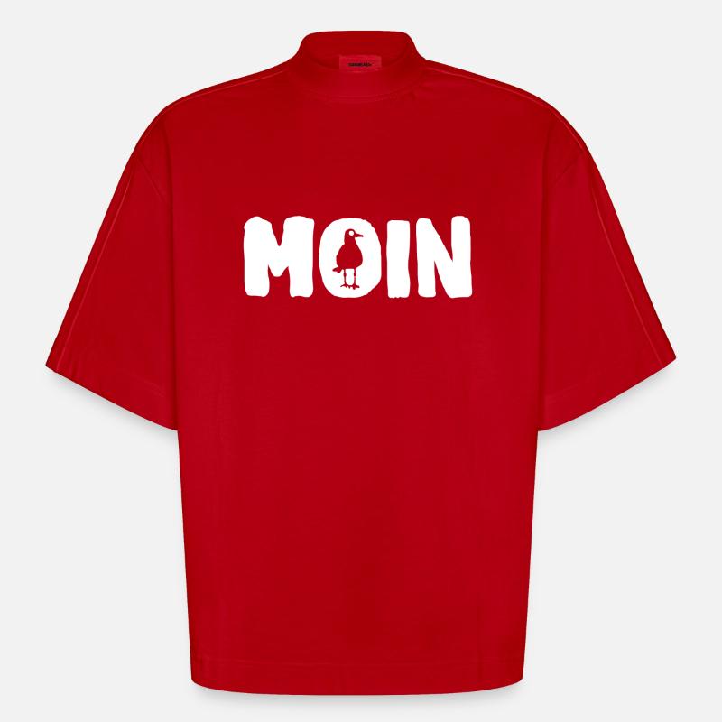 Hello with Seagull - Heavyweight Oversized Organic Boxy T-Shirt Made in EU - red