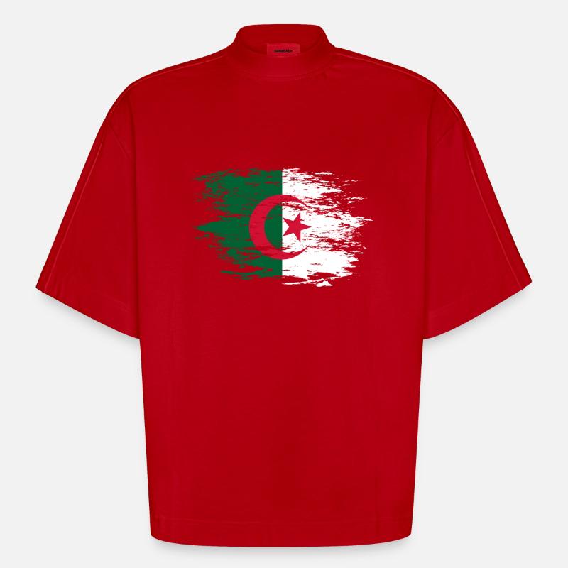 Drapeau de l’Algérie utilisé - T-shirt bio épais oversize Boxy fabriqué en UE - rouge