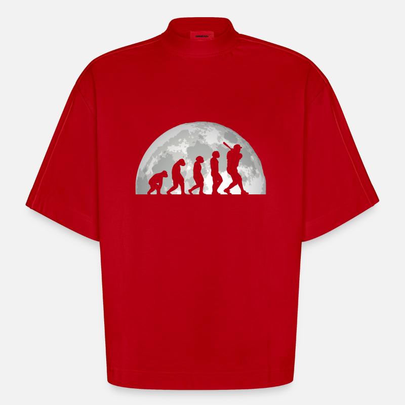 Baseballspieler Evolution Baseball - Heavyweight Oversized Organic Boxy T-Shirt Made in EU - Rot