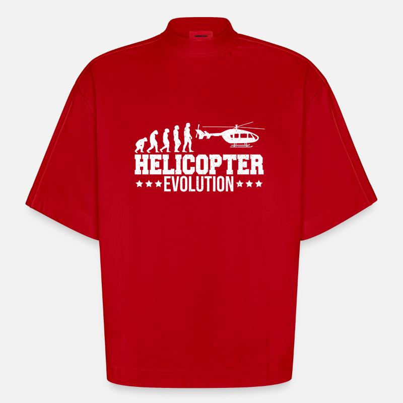 Hélicoptère Heli Pilot Evolution - T-shirt bio épais oversize Boxy fabriqué en UE - rouge