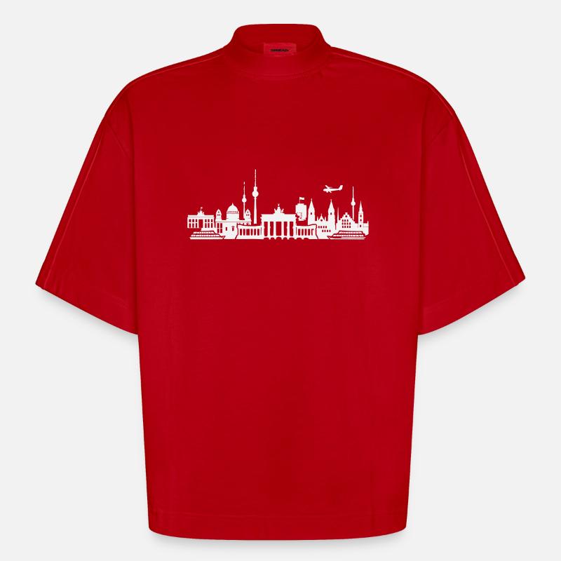 Horizon de Berlin - T-shirt bio épais oversize Boxy fabriqué en UE - rouge