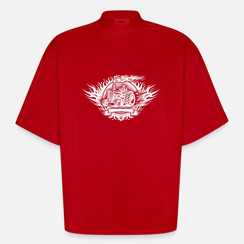 Tractor Pulling Logo - Heavyweight Oversized Organic Boxy T-Shirt Made in EU - red