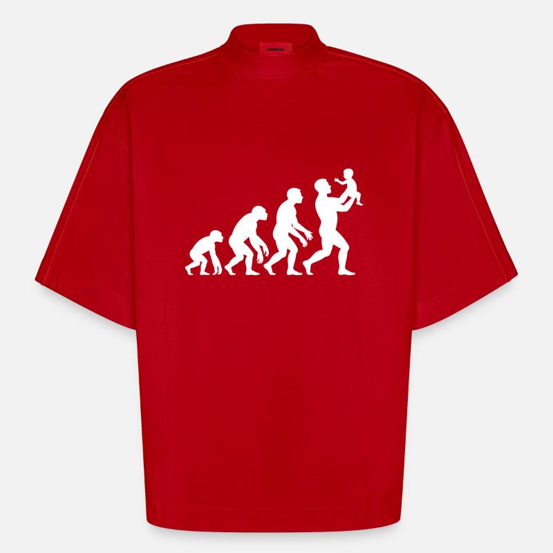 Évolution Du Singe Au Papa - T-shirt bio épais oversize Boxy fabriqué en UE - rouge