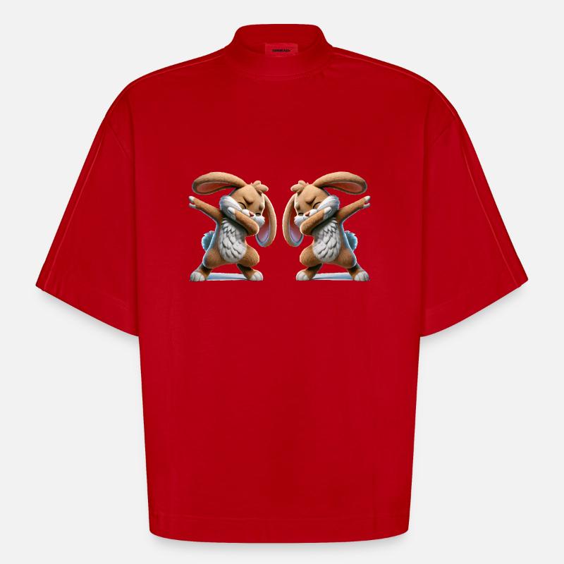 Rabbit Dabbing Comic 2 - Heavyweight Oversized Organic Boxy T-Shirt Made in EU - red