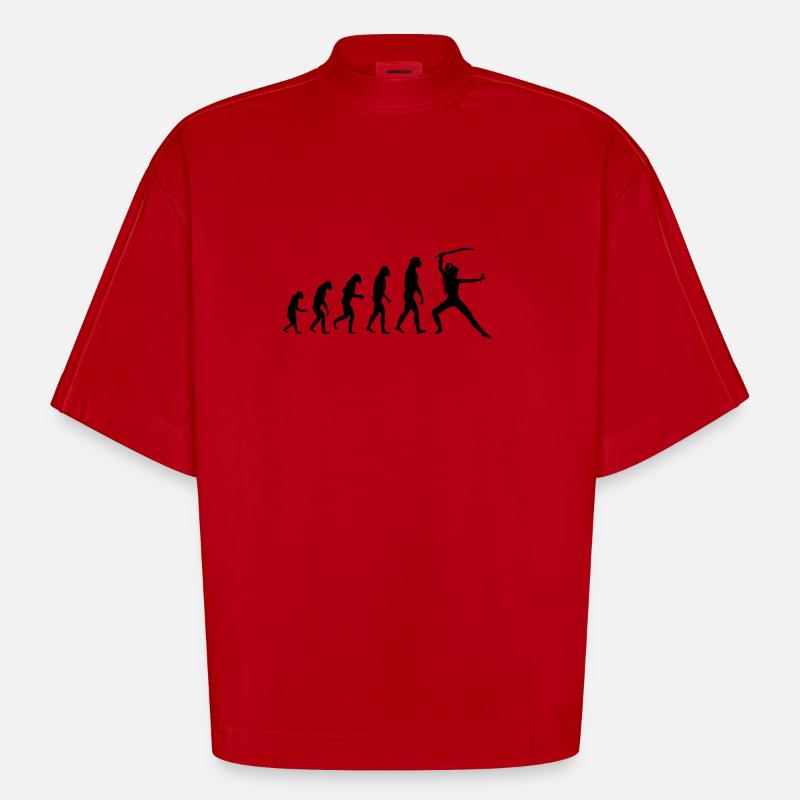 Evolution Swordsman - Heavyweight Oversized Organic Boxy T-Shirt Made in EU - red