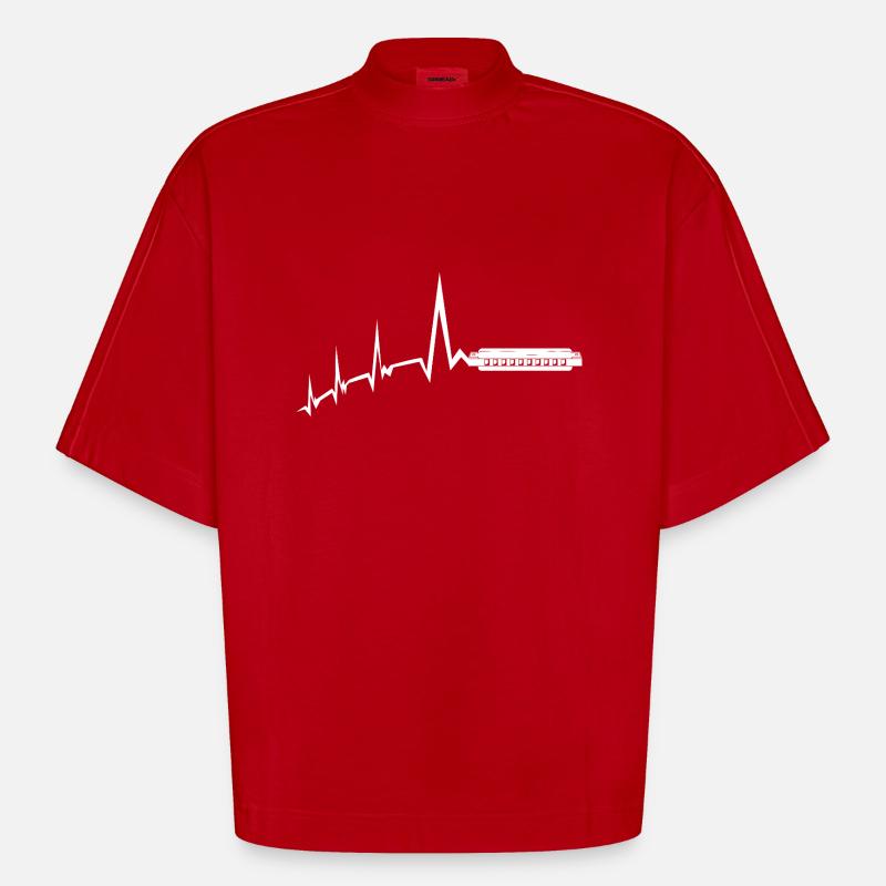 Harmonica Heartbeat Harmonica - Heavyweight Oversized Organic Boxy T-Shirt Made in EU - red