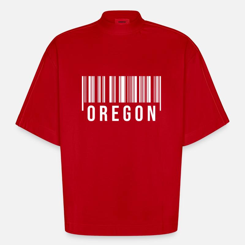 Code-barres de l’Oregon - T-shirt bio épais oversize Boxy fabriqué en UE - rouge
