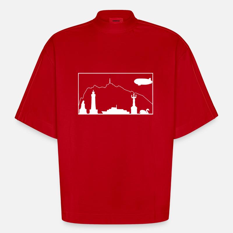 Bodensee & Pfänder | Silhouette filled | Weiß - Heavyweight Oversized Organic Boxy T-Shirt Made in EU - Rot