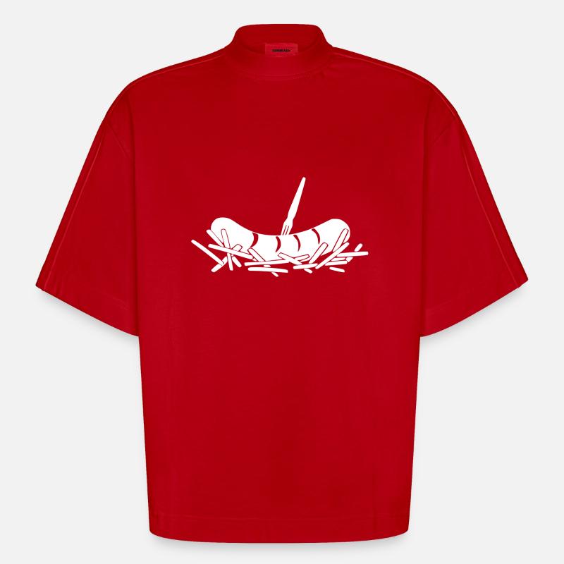 Pommes Currywurst - Heavyweight Oversized Organic Boxy T-Shirt Made in EU - Rot
