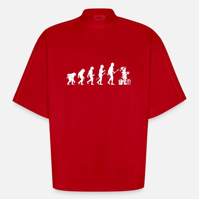 Père Noël Évolution Noël - T-shirt bio épais oversize Boxy fabriqué en UE - rouge
