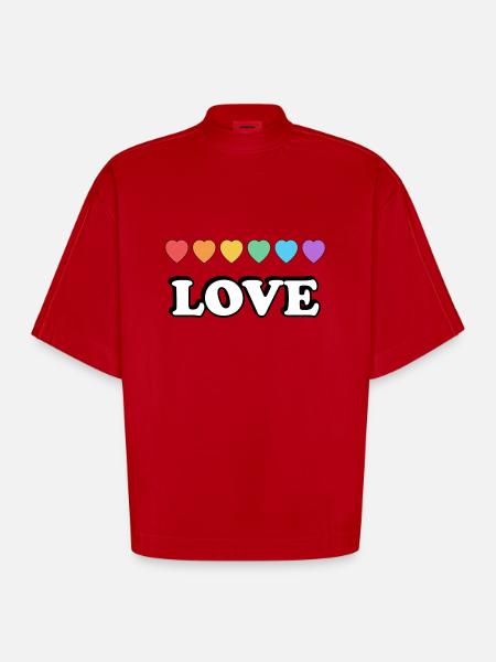 Liebe Regenbogenherzen - Heavyweight Oversized Organic Boxy T-Shirt Made in EU - Rot