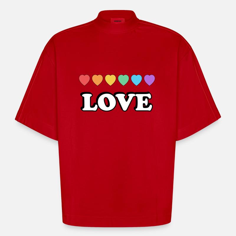 Love Rainbow Hearts - Heavyweight Oversized Organic Boxy T-Shirt Made in EU - red