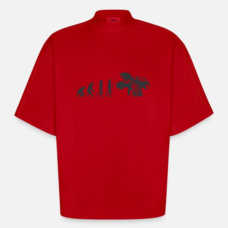 Evolution KfZ-Mechaniker Handwerker - Heavyweight Oversized Organic Boxy T-Shirt Made in EU - Rot