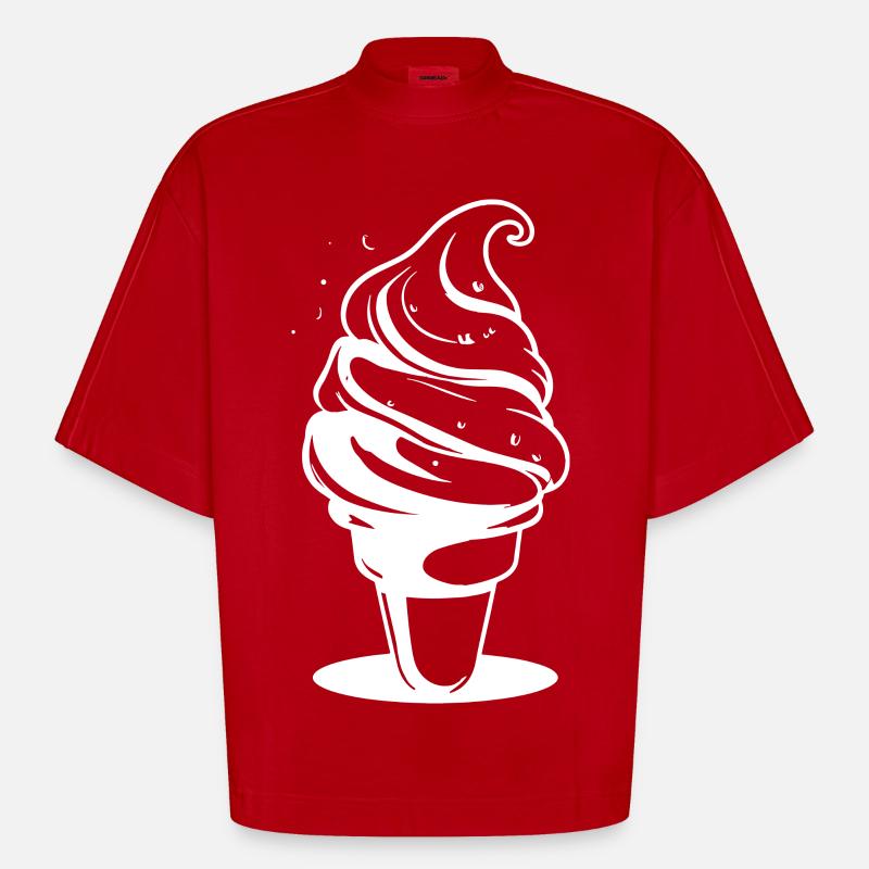 Dessin de crème glacée molle - T-shirt bio épais oversize Boxy fabriqué en UE - rouge