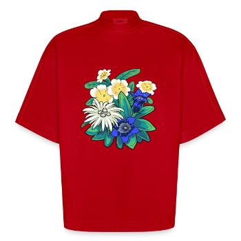 Autriche Fleurs Fleurs Montagnes Montagnes Nature Flore - T-shirt bio épais oversize Boxy fabriqué en UE - rouge - Devant