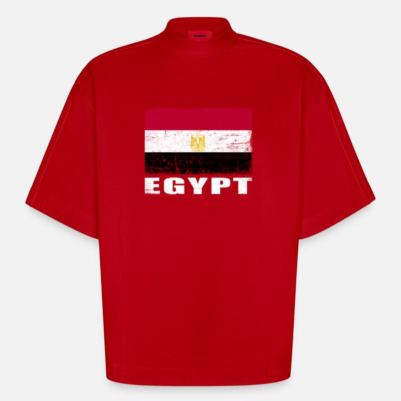Egypte Drapeau Grunge Egypte Drapeau - T-shirt bio épais oversize Boxy fabriqué en UE - rouge
