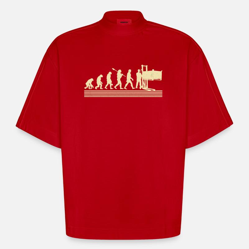 Evolution Der Fabrikarbeiter - Heavyweight Oversized Organic Boxy T-Shirt Made in EU - Rot
