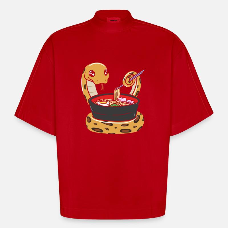 King python eating ramen - Heavyweight Oversized Organic Boxy T-Shirt Made in EU - red