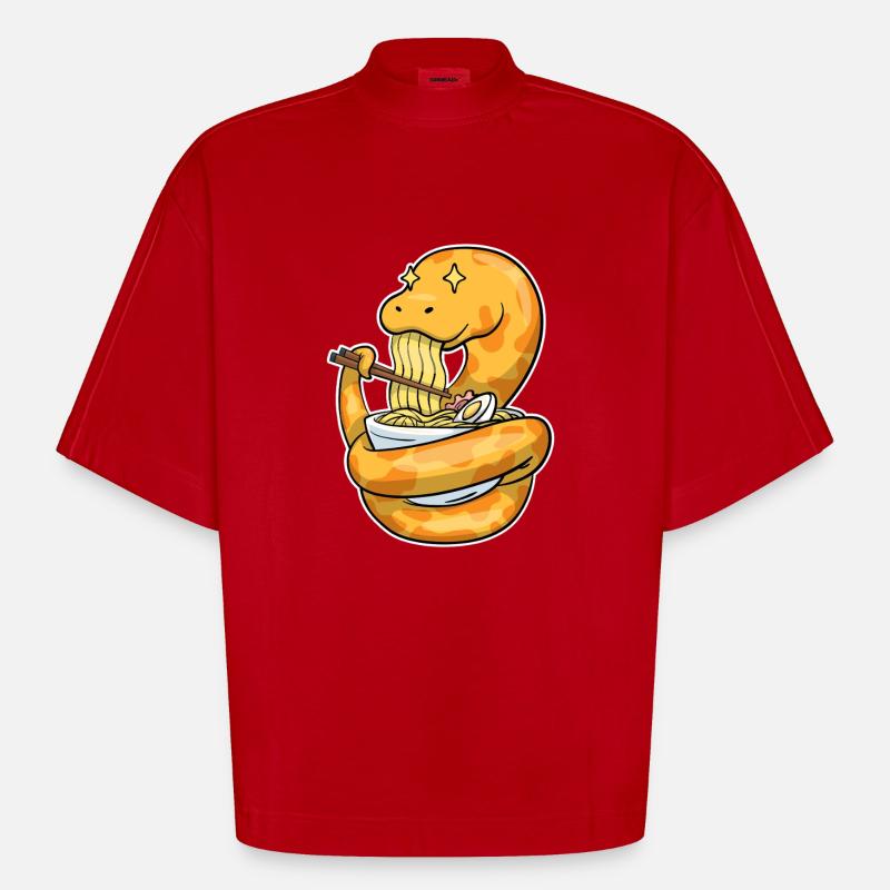 Königspython Isst Ramen - Heavyweight Oversized Organic Boxy T-Shirt Made in EU - Rot