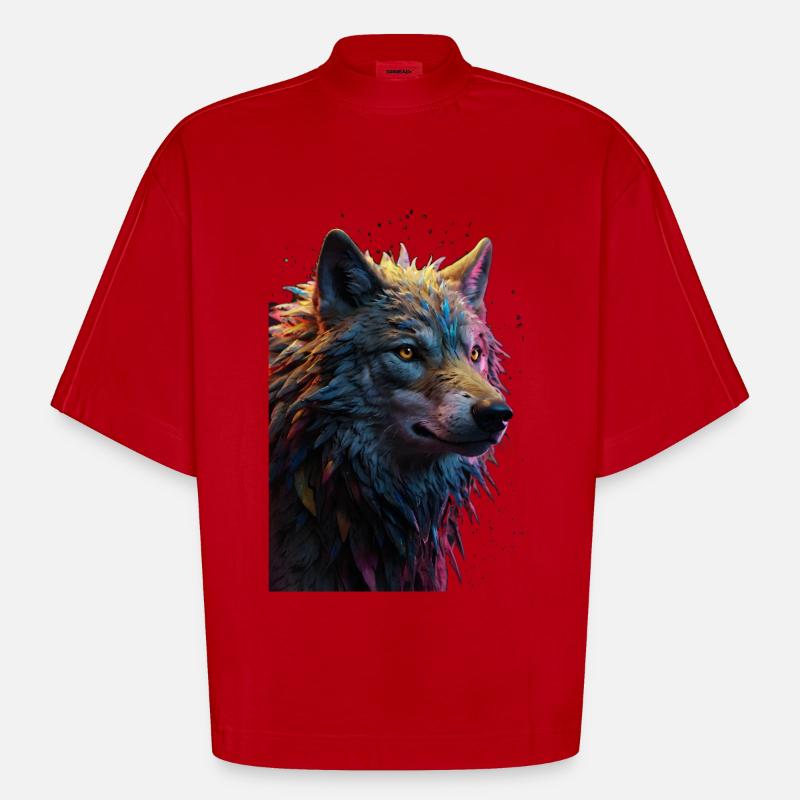 Wolf Wolfskopf Raubtier Geschenk - Heavyweight Oversized Organic Boxy T-Shirt Made in EU - Rot