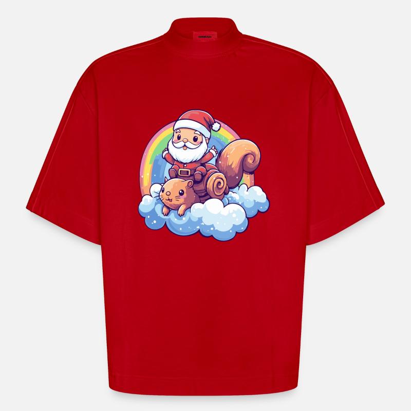 Eichhörnchen Weihnachtsmann Regenbogen - Heavyweight Oversized Organic Boxy T-Shirt Made in EU - Rot