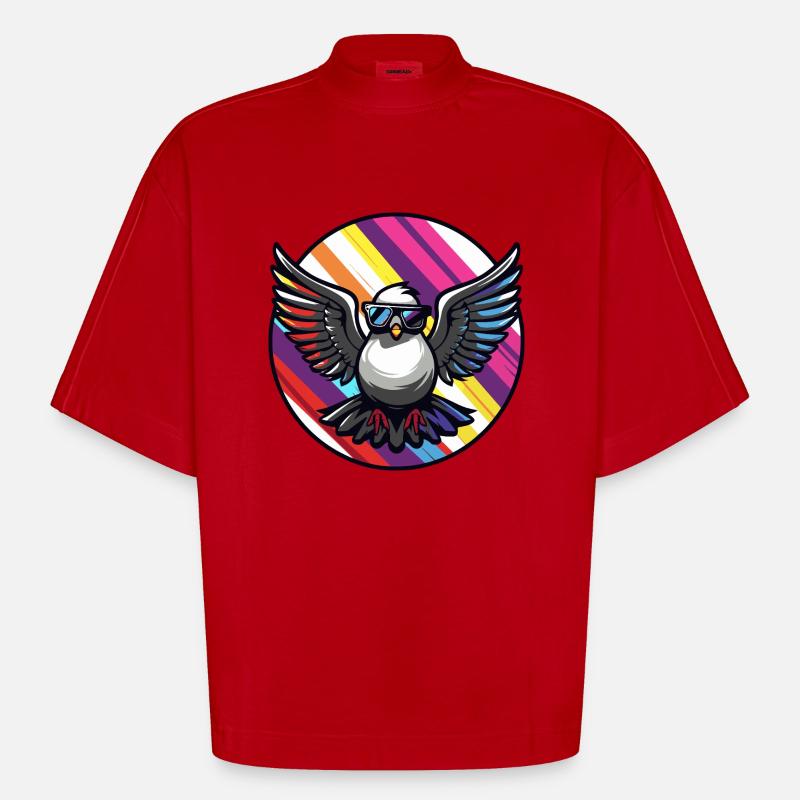 Taube Vogel Cool Comic - Heavyweight Oversized Organic Boxy T-Shirt Made in EU - Rot