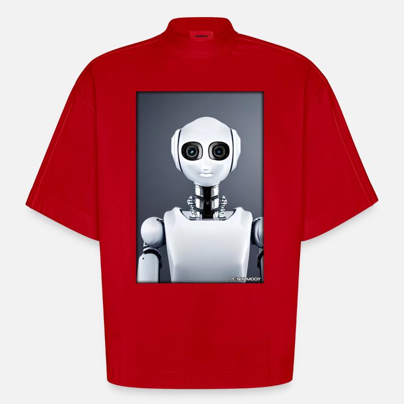 Robot Future Technology Science Android - T-shirt bio épais oversize Boxy fabriqué en UE - rouge
