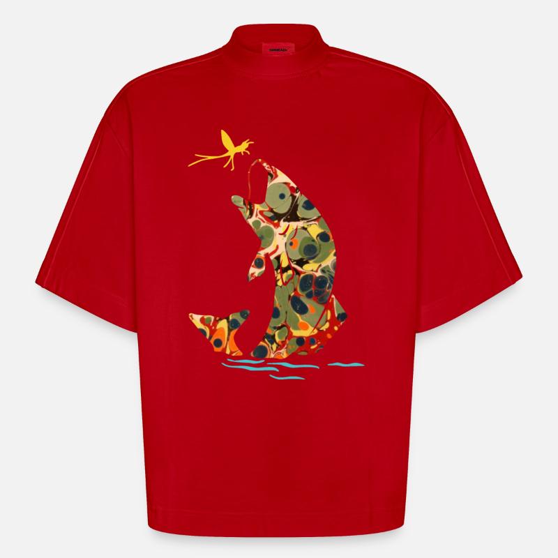 fisch mit libelle e 41 - Heavyweight Oversized Organic Boxy T-Shirt Made in EU - Rot