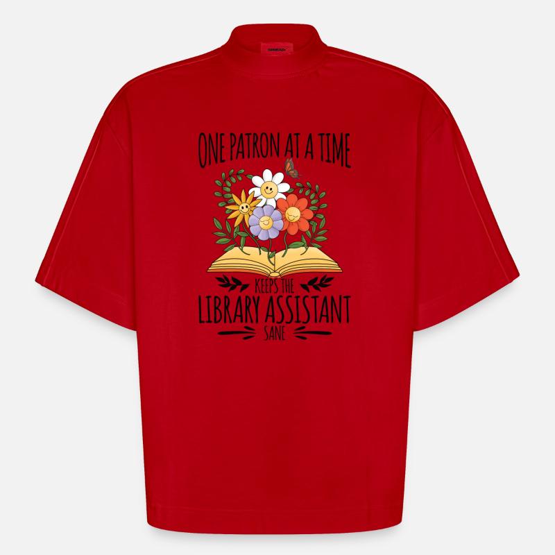 Library Aide Funny Library Assistant - Heavyweight Oversized Organic Boxy T-Shirt Made in EU - red
