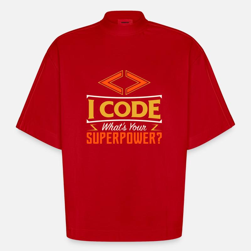 I code what's your superpower ? - T-shirt bio épais oversize Boxy fabriqué en UE - rouge