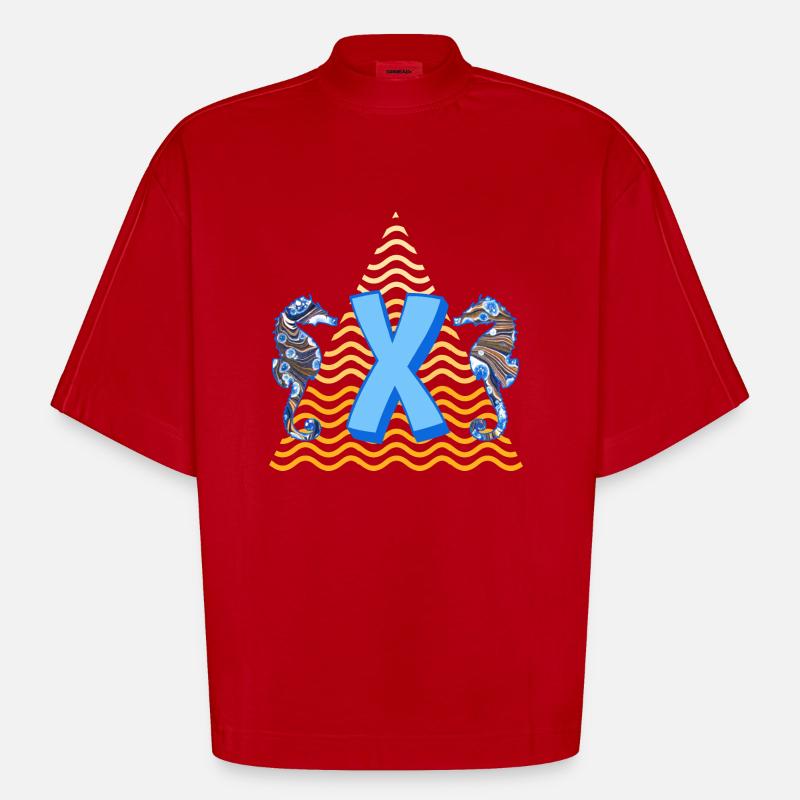 seepferdchen e 262 x - Heavyweight Oversized Organic Boxy T-Shirt Made in EU - Rot