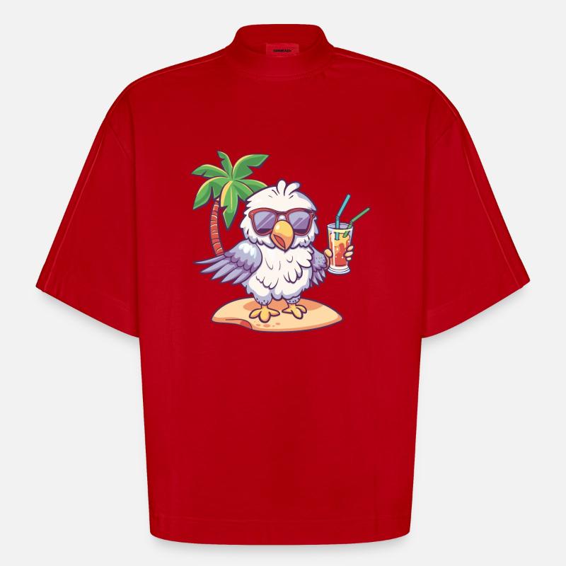 Eagle Summer Beach Comic - Heavyweight Oversized Organic Boxy T-Shirt Made in EU - red