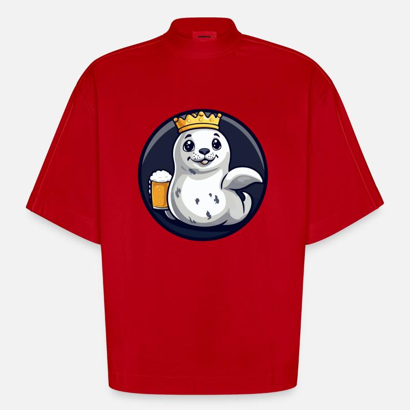 Robbe Tier Bier Comic - Heavyweight Oversized Organic Boxy T-Shirt Made in EU - Rot
