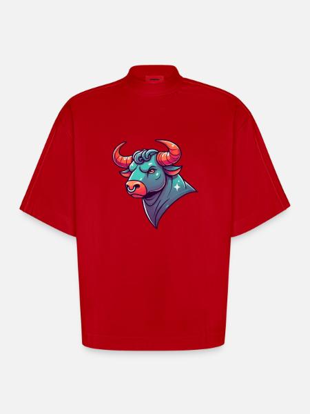 Taurus Cartoon - Heavyweight Oversized Organic Boxy T-Shirt Made in EU - red