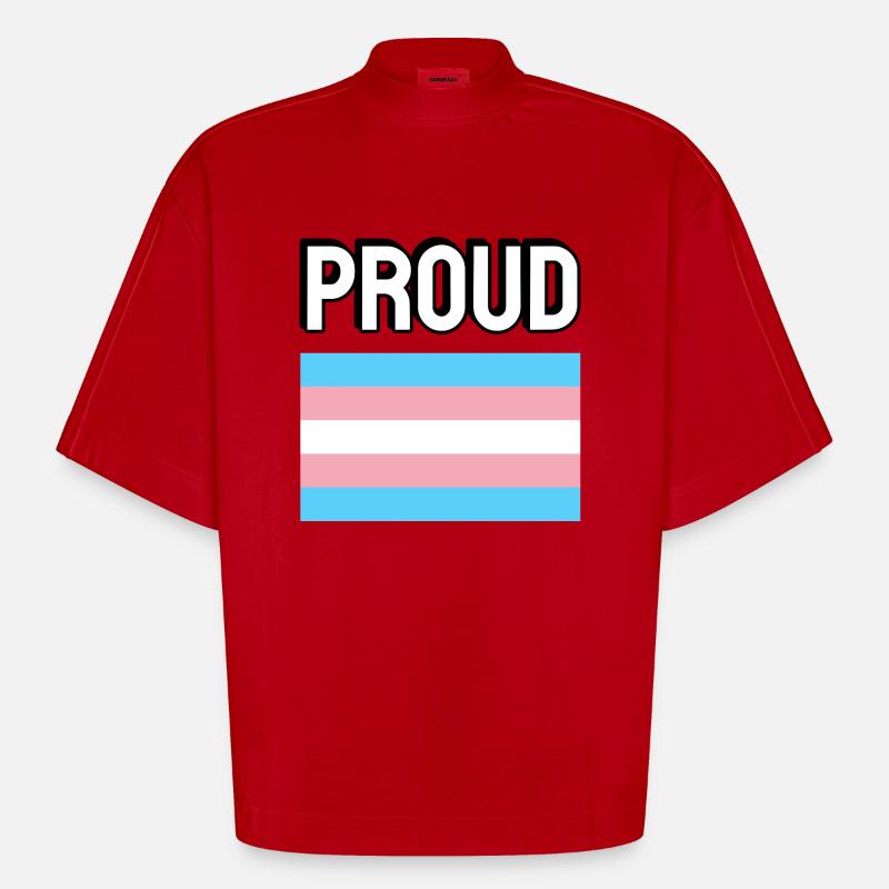 Trans Pride transfierté Drapeau Fier - T-shirt bio épais oversize Boxy fabriqué en UE - rouge