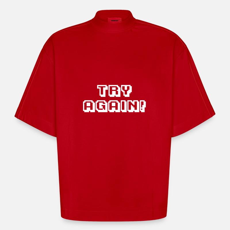 Arcade Try Again blanc - T-shirt bio épais oversize Boxy fabriqué en UE - rouge