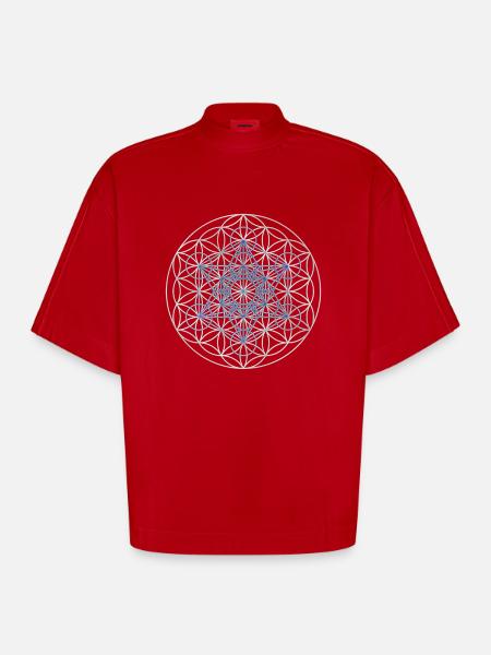 Metatron's Cube - Flower of Life - Heavyweight Oversized Organic Boxy T-Shirt Made in EU - red