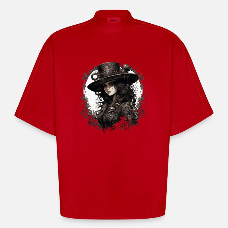 Emo Cowboy Steampunk Mädchen - Heavyweight Oversized Organic Boxy T-Shirt Made in EU - Rot