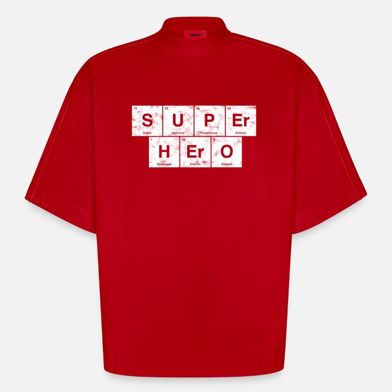 Nerdiger Superheld! Periodensystem der Elemente - Heavyweight Oversized Organic Boxy T-Shirt Made in EU - Rot