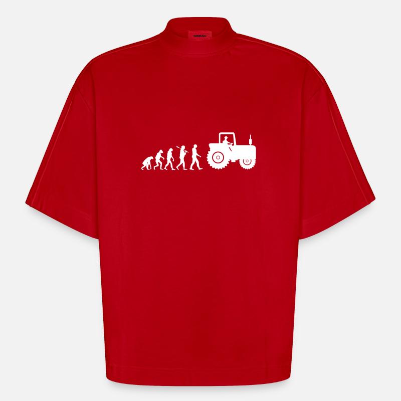 Traktor Landwirtschaft Evolution Geschenk - Heavyweight Oversized Organic Boxy T-Shirt Made in EU - Rot