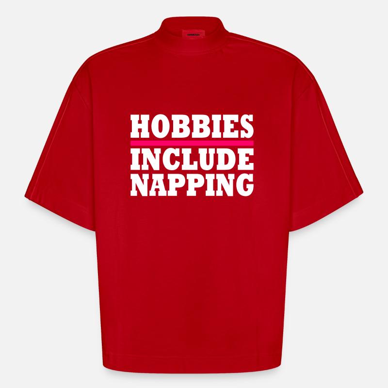 Hobbies include napping - T-shirt bio épais oversize Boxy fabriqué en UE - rouge