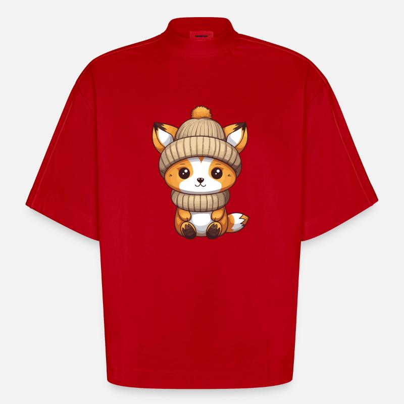 Fuchs Winter Comic - Heavyweight Oversized Organic Boxy T-Shirt Made in EU - Rot