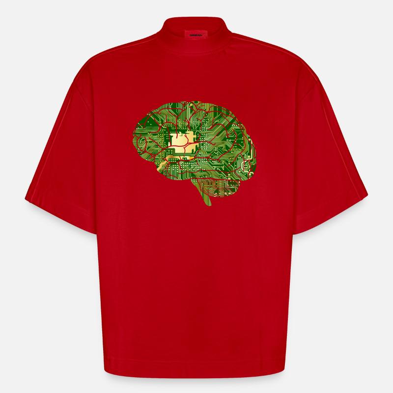 Brain - Computer Board - Artificial Intelligence - Heavyweight Oversized Organic Boxy T-Shirt Made in EU - red