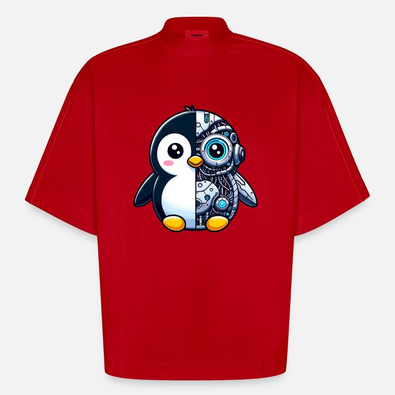 Süßer Pinguin Cyborg Roboter - Heavyweight Oversized Organic Boxy T-Shirt Made in EU - Rot