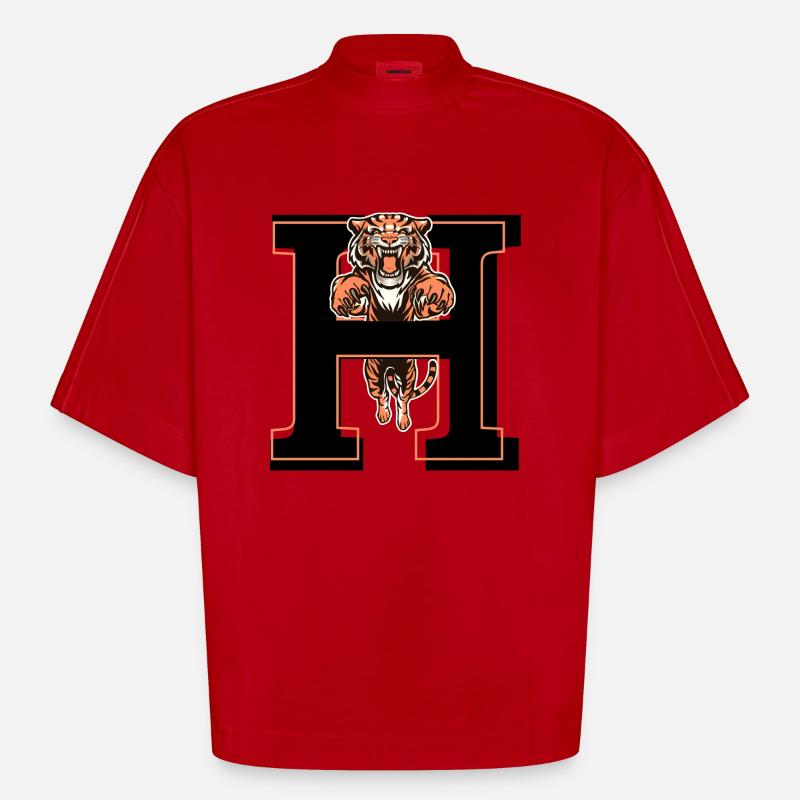 Buchstabe h Tiger - Geschenkidee - Heavyweight Oversized Organic Boxy T-Shirt Made in EU - Rot
