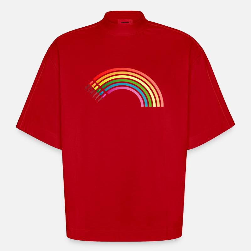 Regenbogen LED - Heavyweight Oversized Organic Boxy T-Shirt Made in EU - Rot